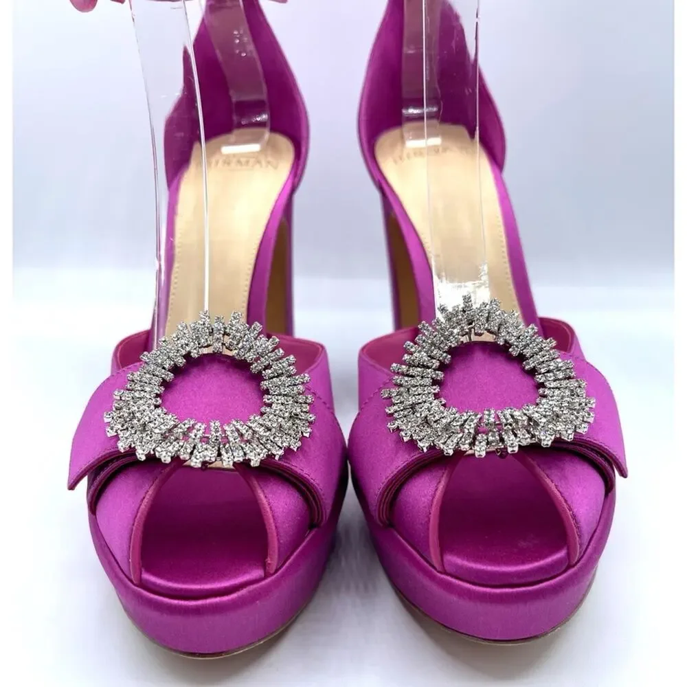 ALEXANDRE BIRMAN Madelina Curve 120 Pink Crystal Platform Heels Size 38